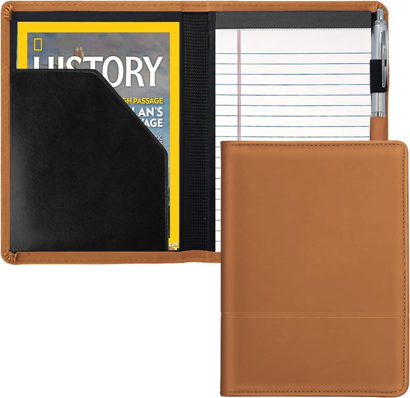 Gorbado Padfolio/Portfolio Binder, Mini Padfolio Portfolio Binder 5 x 8 Legal Writing Pad, A5 Document Organizer Folder for Men Women, Brown - Image 1
